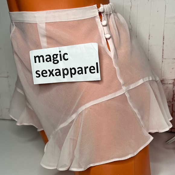 VS XS S M L XL SHEER RUFFLES CHIFFON SLEEP SHORTS PAJAMAS LOUNGE BUTTONS PINK - Picture 3 of 3